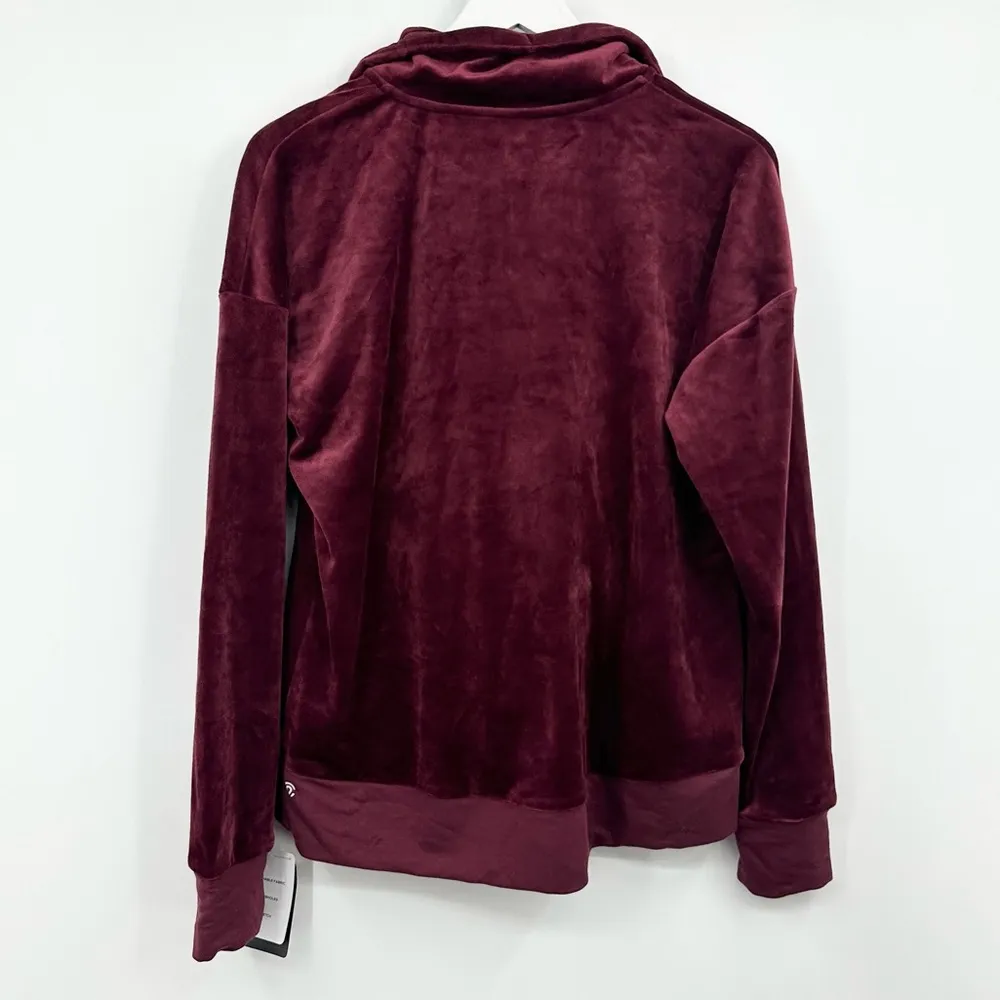 Burgundy Velvet Quarter Zip Pullover Size Medium - Image 2