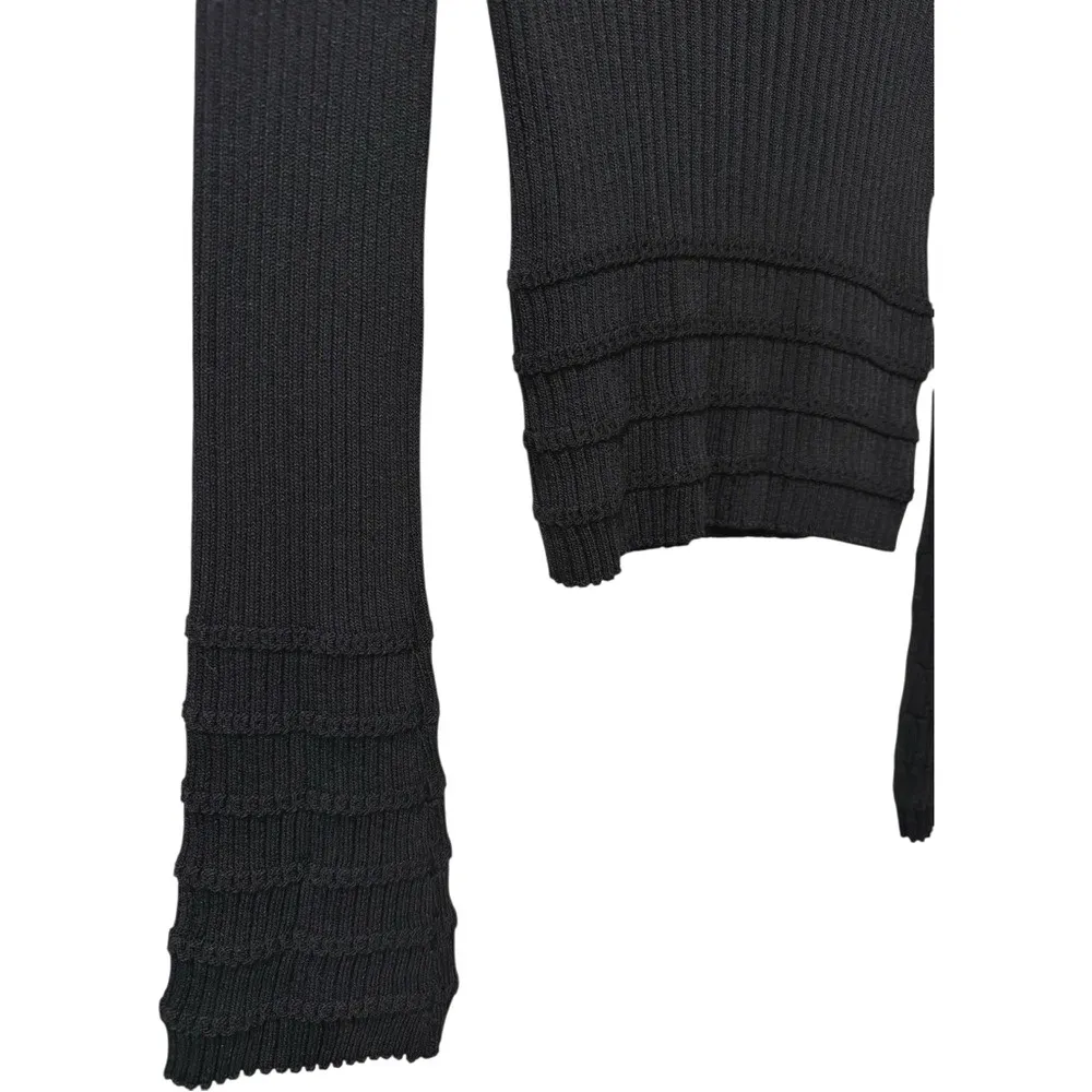 Anthropologie Maeve Ribbed Knit Polo Henley Sweater Top Bell Sleeve Black Medium - Image 2