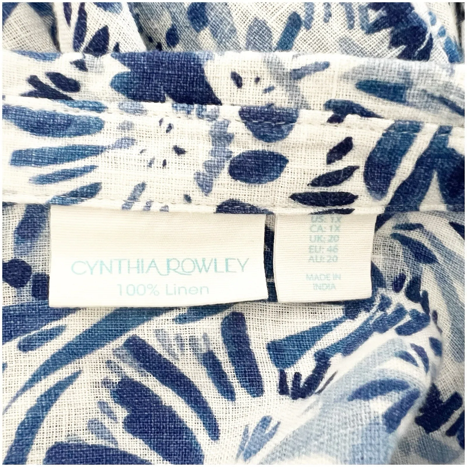 Cynthia Rowley Popover 100% Linen Tunic Plus Size 1X Blue Floral Button Sides - Image 10