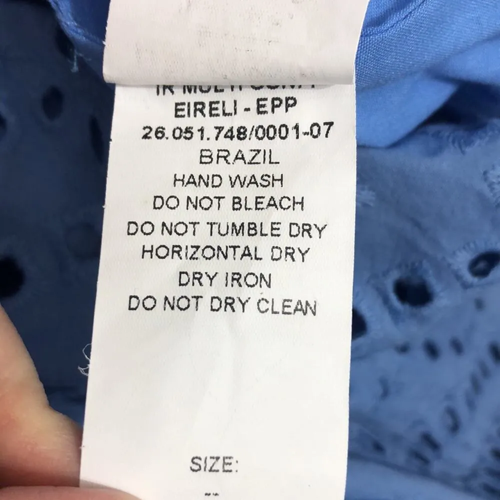 IORANE Laise Lace Midi Dress Blue Eyelet Tiered Ruffle Short Sleeve Dress Small - Image 9