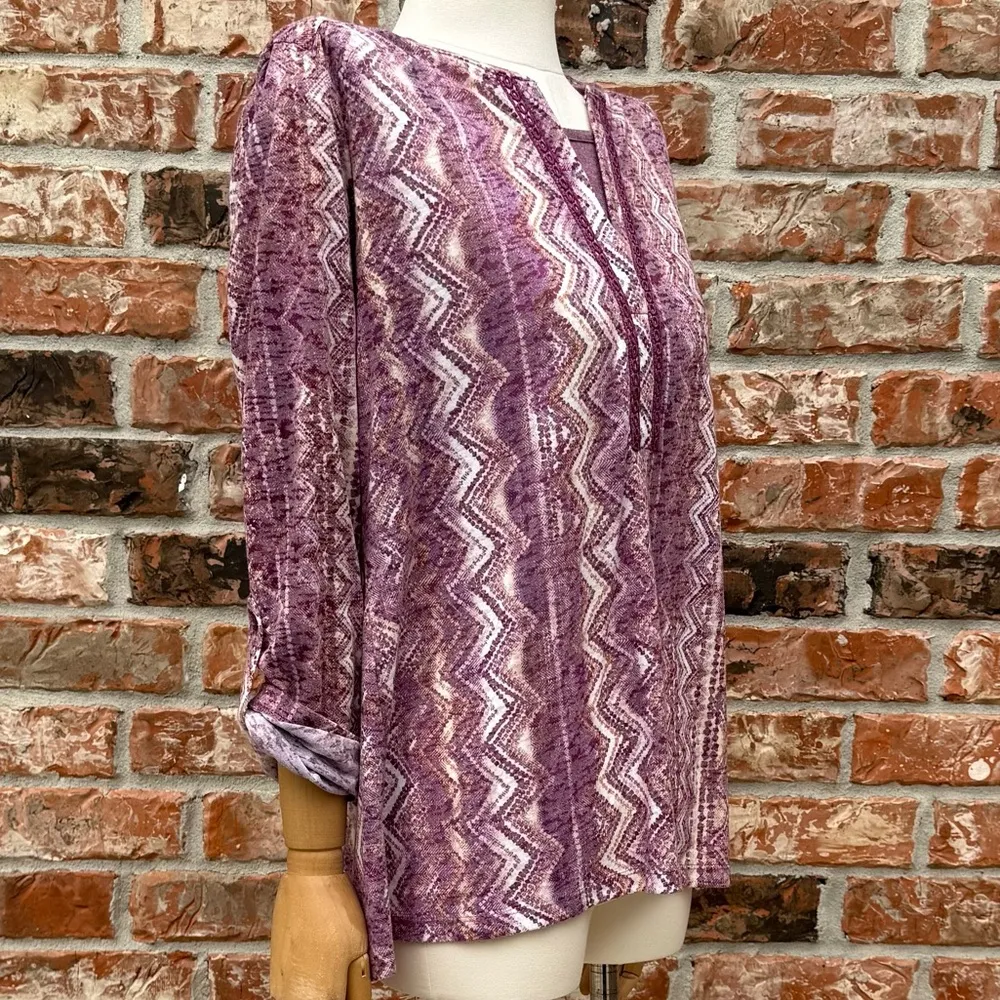 Erika Purple Tunic with 3/4 Sleeves and a Mandarin Collar - Image 2