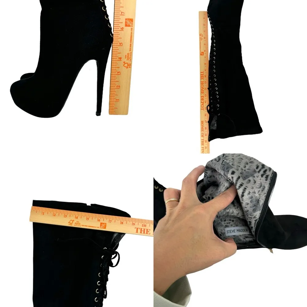 Steve Madden Ladysnte Lace Up Thigh High Boots Platform Black Faux Suede SZ 6.5 - Image 12