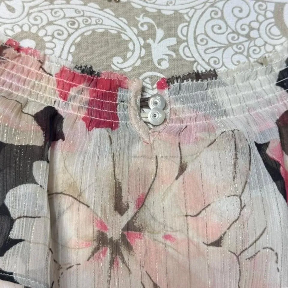 White House Black Market XS Off Shoulder Floral Ruffle Tiered Top Blouse Boho - Image 4