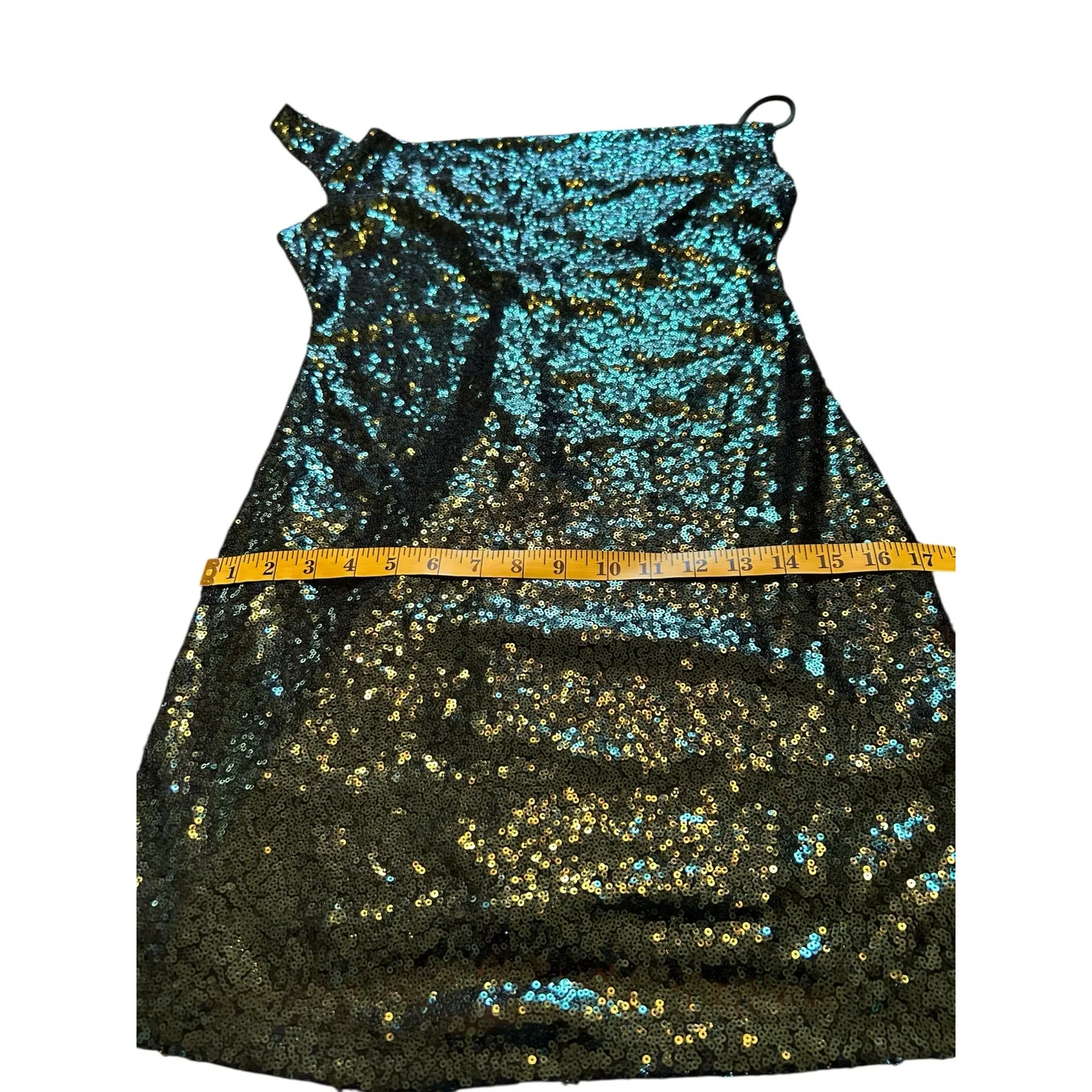 The Vintage Shop  Green Sequined One Shoulder Dress - Size L - Image 5
