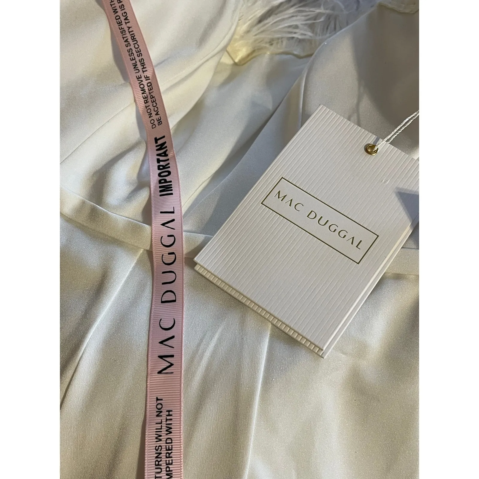 Mac Duggal Size 2 NEW Style 68146 White Strapless Jumpsuit Feather Trim Dressy - Image 8