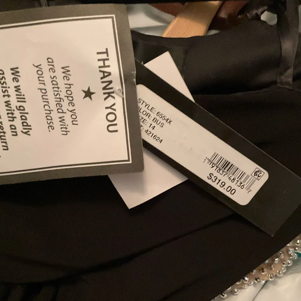 Xscape "DORTHEY" LONG CAVIAR BEADED JERSEY KNIT ONE SHOULDER LONG SLEEVE DRESS - Image 14