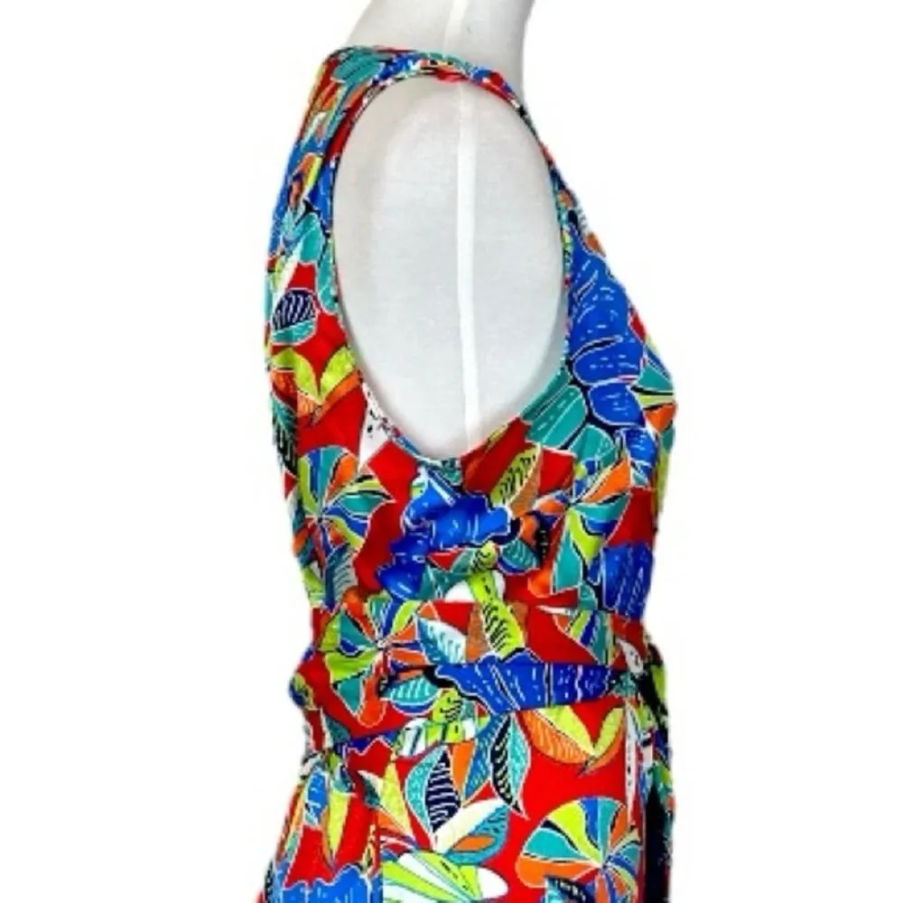 Nicole Miller Jumpsuit Wide Leg Belted V-neck  Red Blue Multi Women’s Size XL - Image 7
