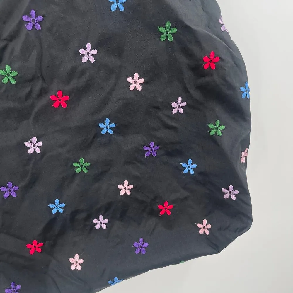 LESPORTSAC Bag Flower Embroidery Black Zipper Tote Lightweight Travel MultiColor - Image 9