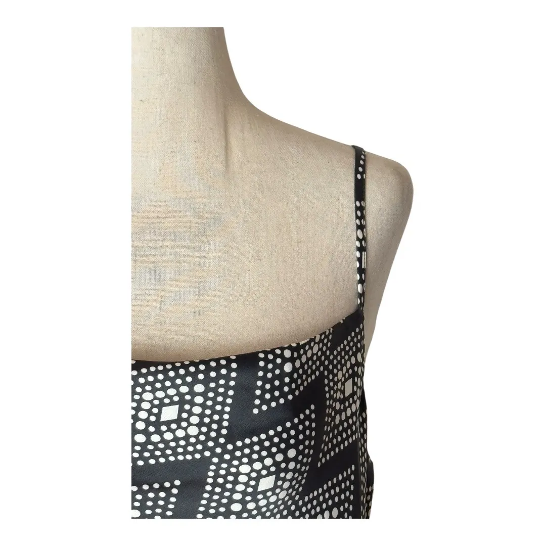 Banana Republic Dress Women‎ Medium Black White Geometric Print Satin Slip Midi - Image 7