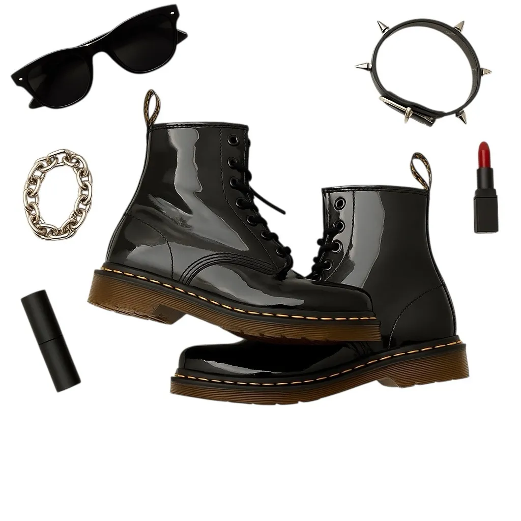 Dr Martens 1460 Patent Leather Combat Boots Black EU 41 Y2K Grunge Revival EUC - Image 2