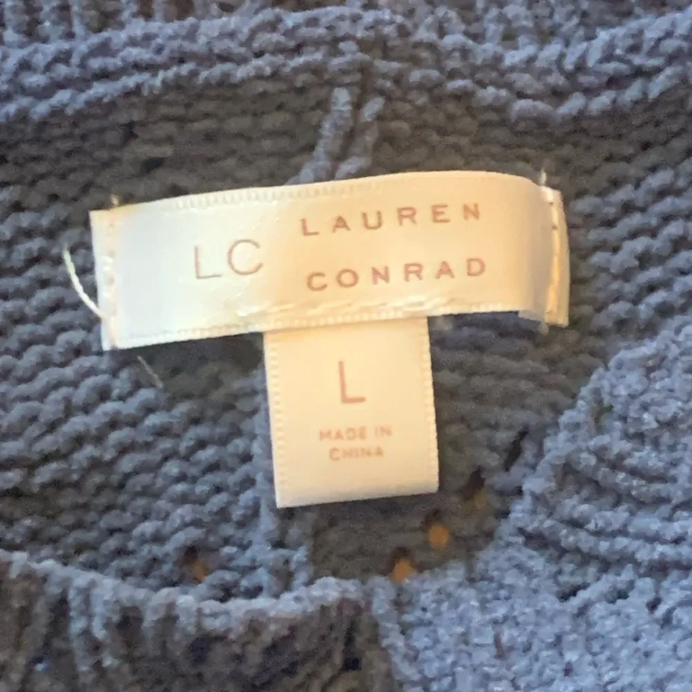 LC Lauren Conrad Sweater Large Blue Open Knit Balloon Sleeves very Soft details - Image 2