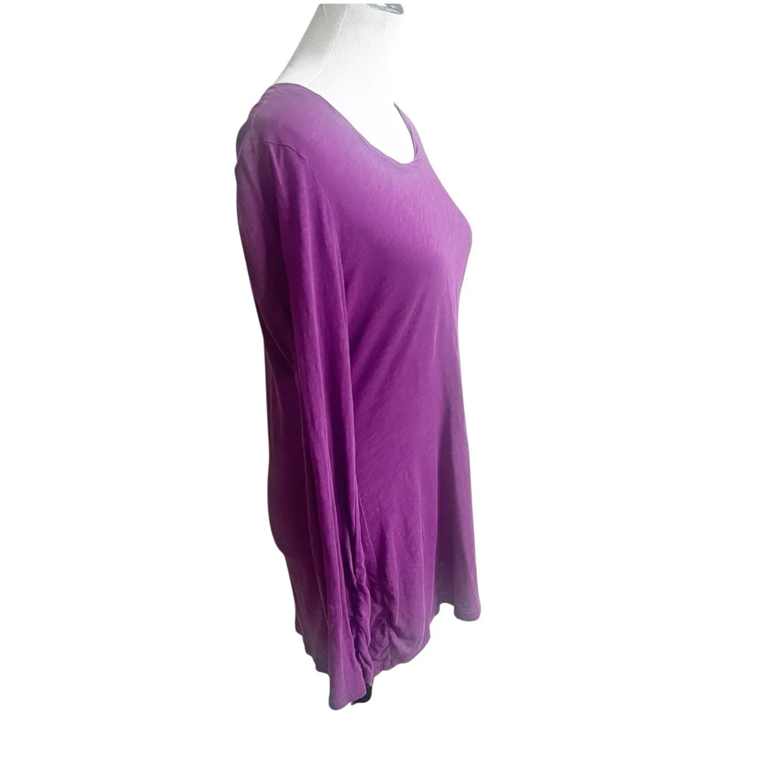 Garnet Hill Purple Cotton Tunic Scoop Neck Long Sleeve Size Large Basics Casual - Image 3