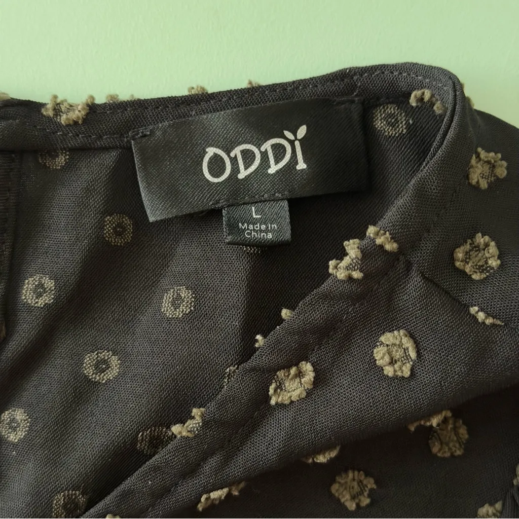 ODDI Black Long Sleeve Tiered Dress Women’s L Textured Dot Boho Midi - Image 5