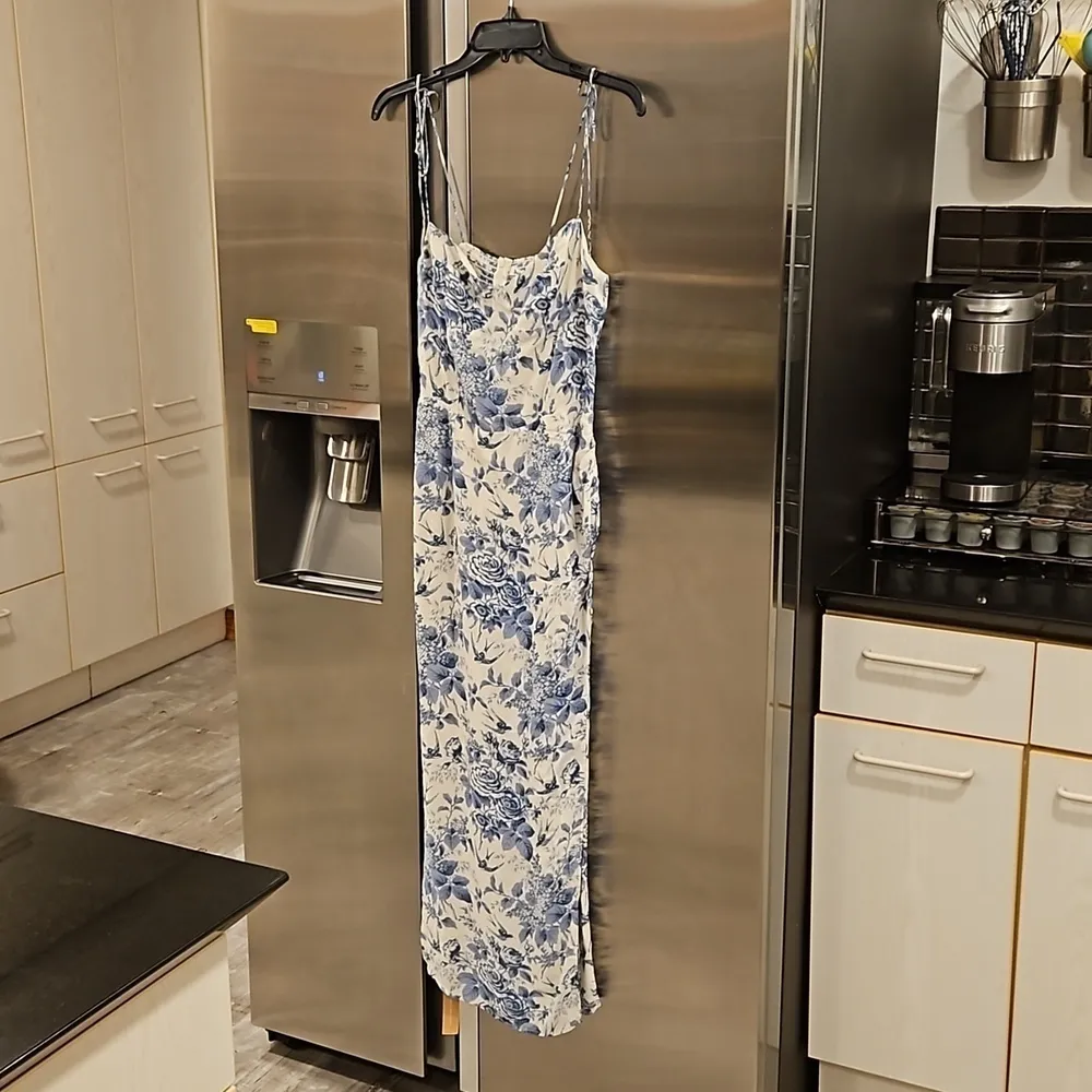 💕REFORMATION💕 Kourtney Dress ~ Pompadour Blue Floral Bird Print 4 NWT - Image 9