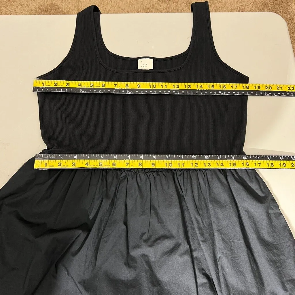 A New Day Dress Women XL Black Midi Sleeveless Ribbed Tank Pockets A-Line Summer - Image 2
