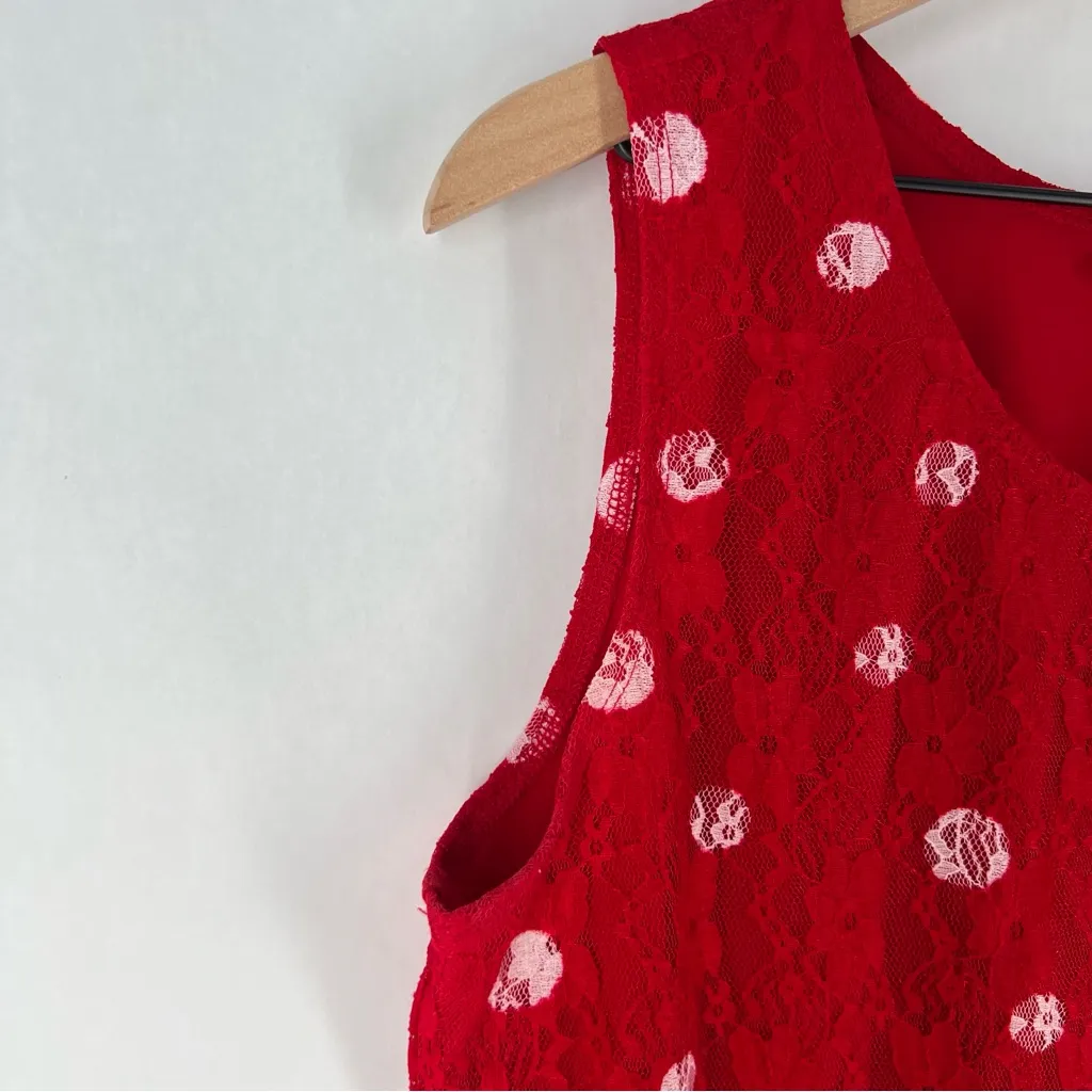 Susan Graver Red Lace White Polka Dot Scoop Neck Tank Sheer Open Cardigan Set - Image 13