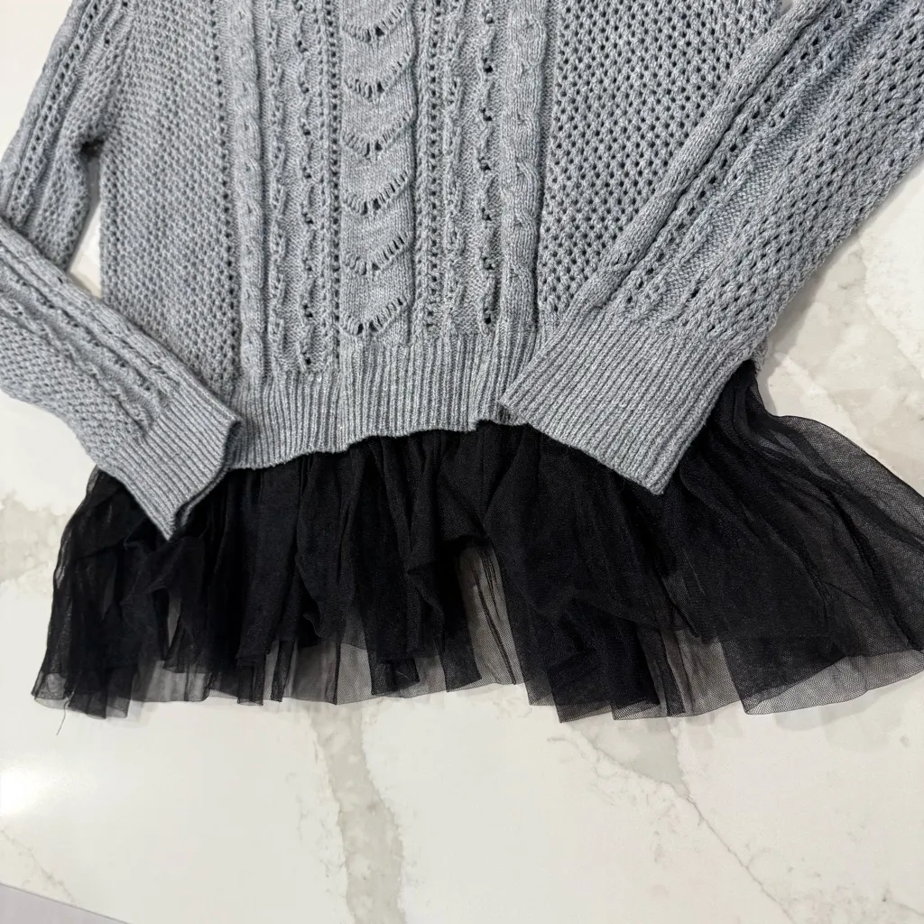 POL Cable Knit Crewneck Sweater Tutu Women’s Small Gray/Black Winter Coquette - Image 5