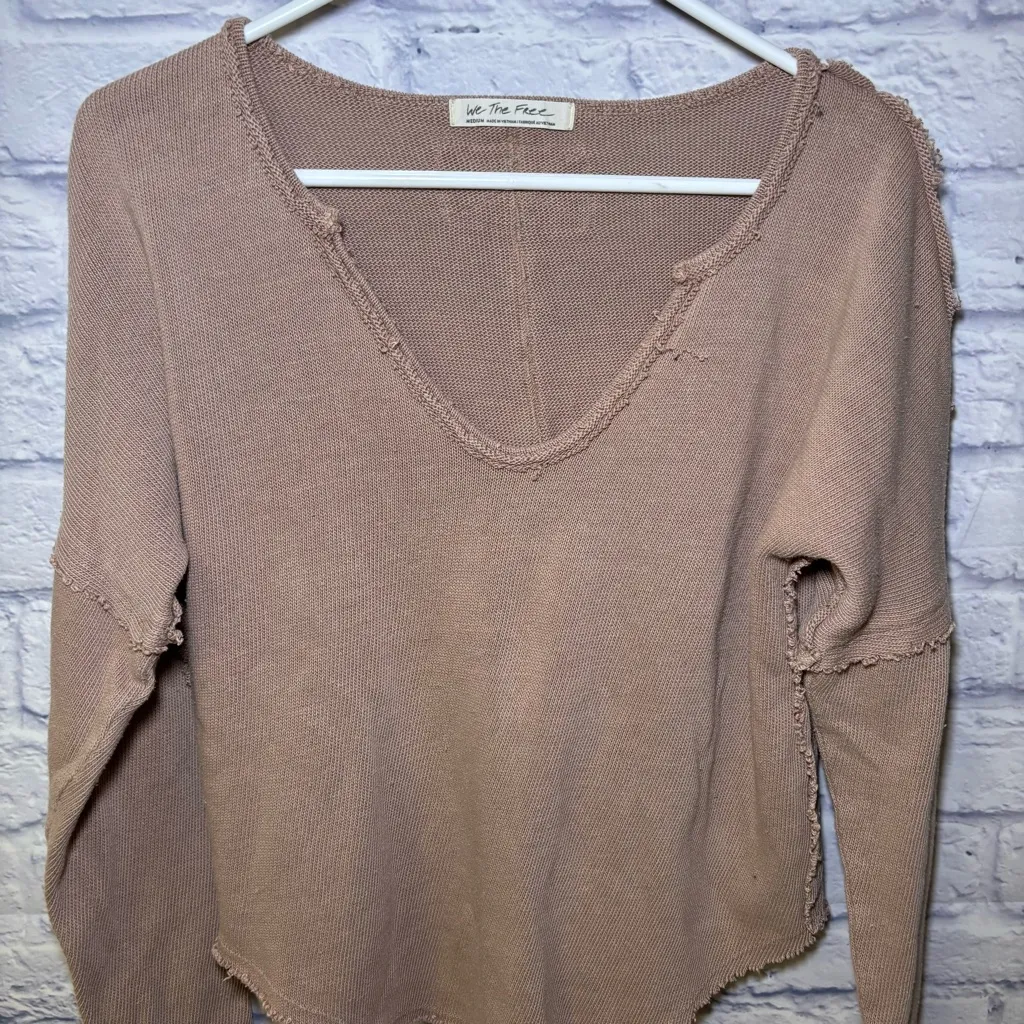 We The Free Easy Does It Long Sleeve Waffle Knit Tee Thermal Basic Medium - Image 2