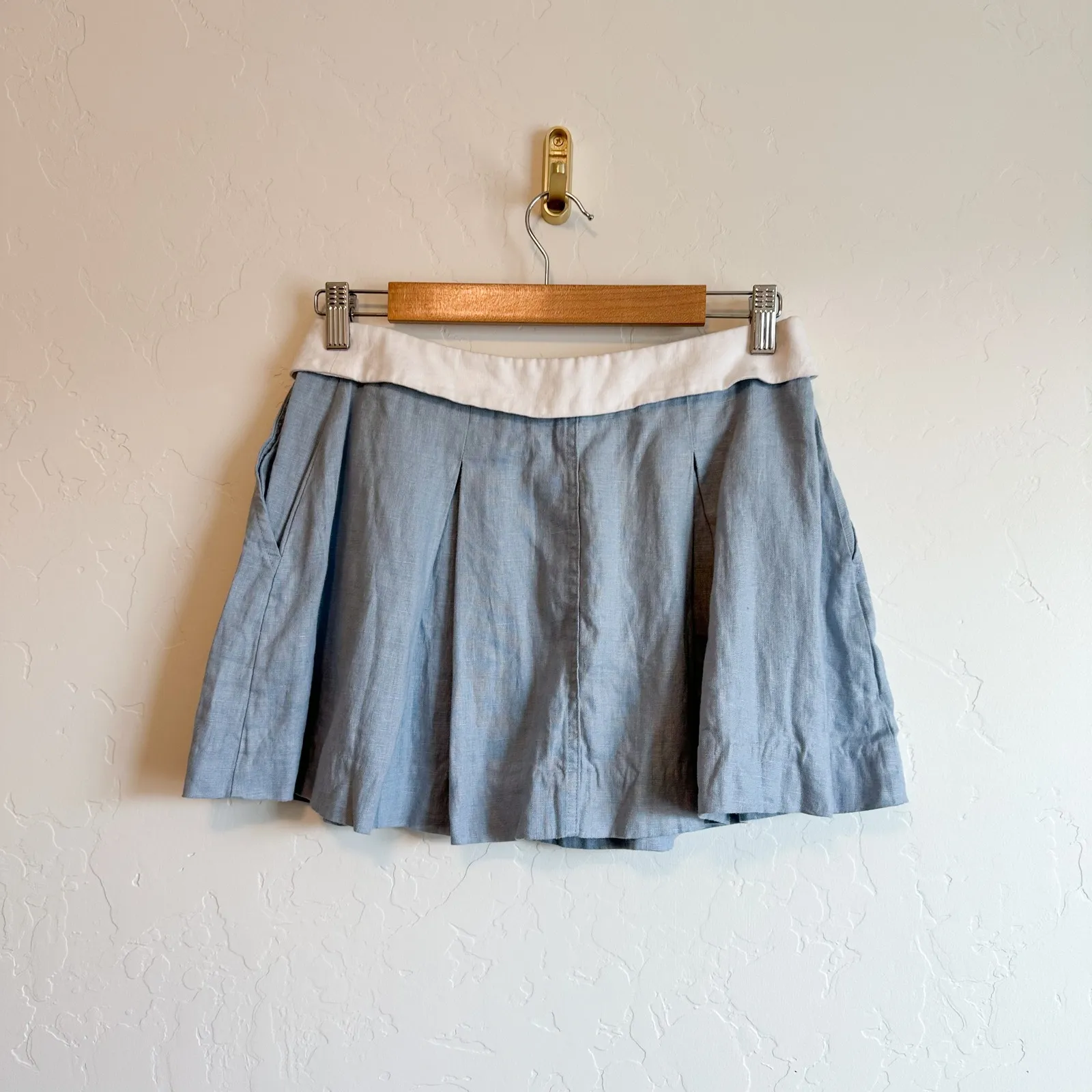 Reformation‎ | Hailey 100% Linen Low Rise Mini Skirt in Mineral Blue - Image 4