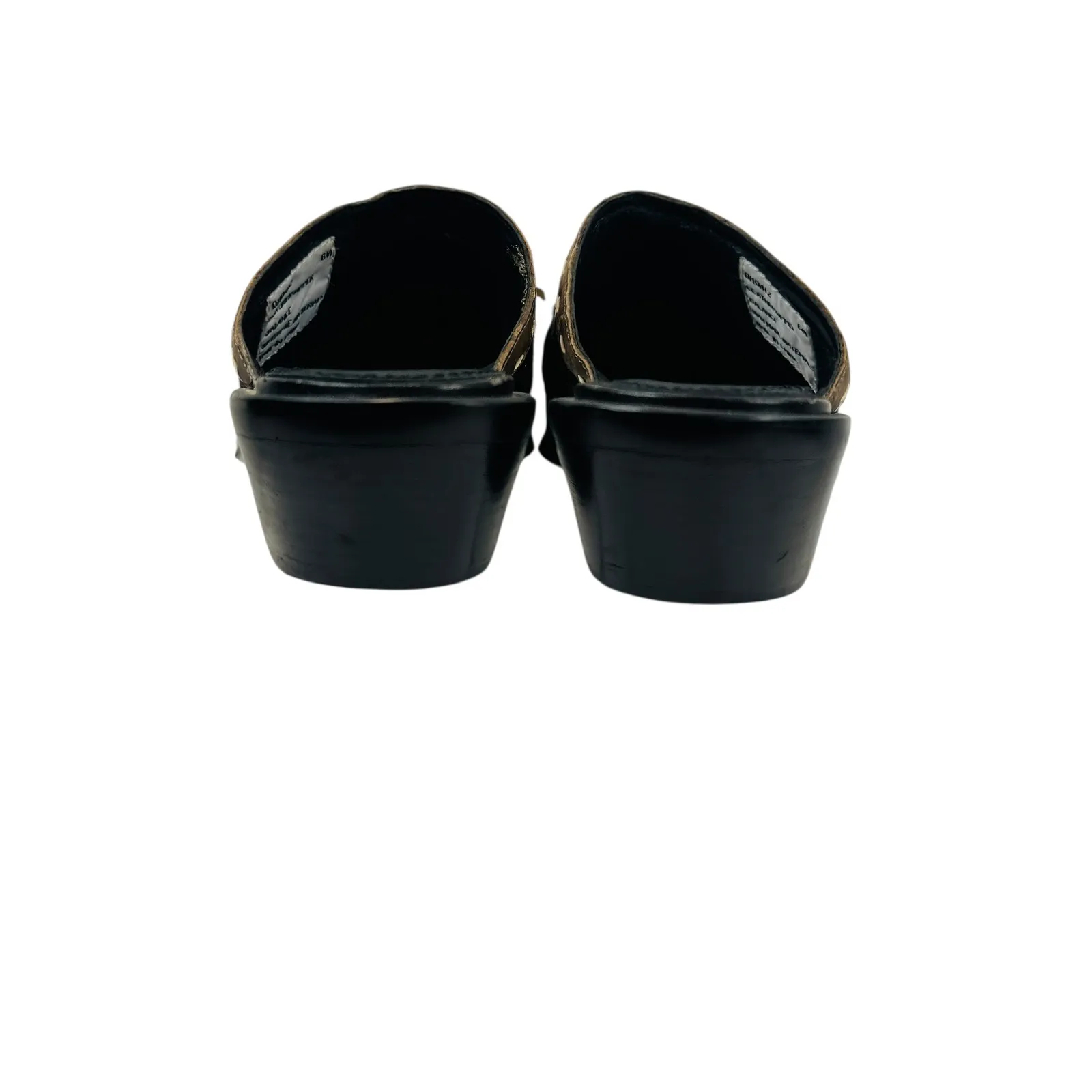 Sonora Hair On Hide Western Mules Sz 6 Black Gold Leather Cowgirl‎ Heels Boho - Image 7