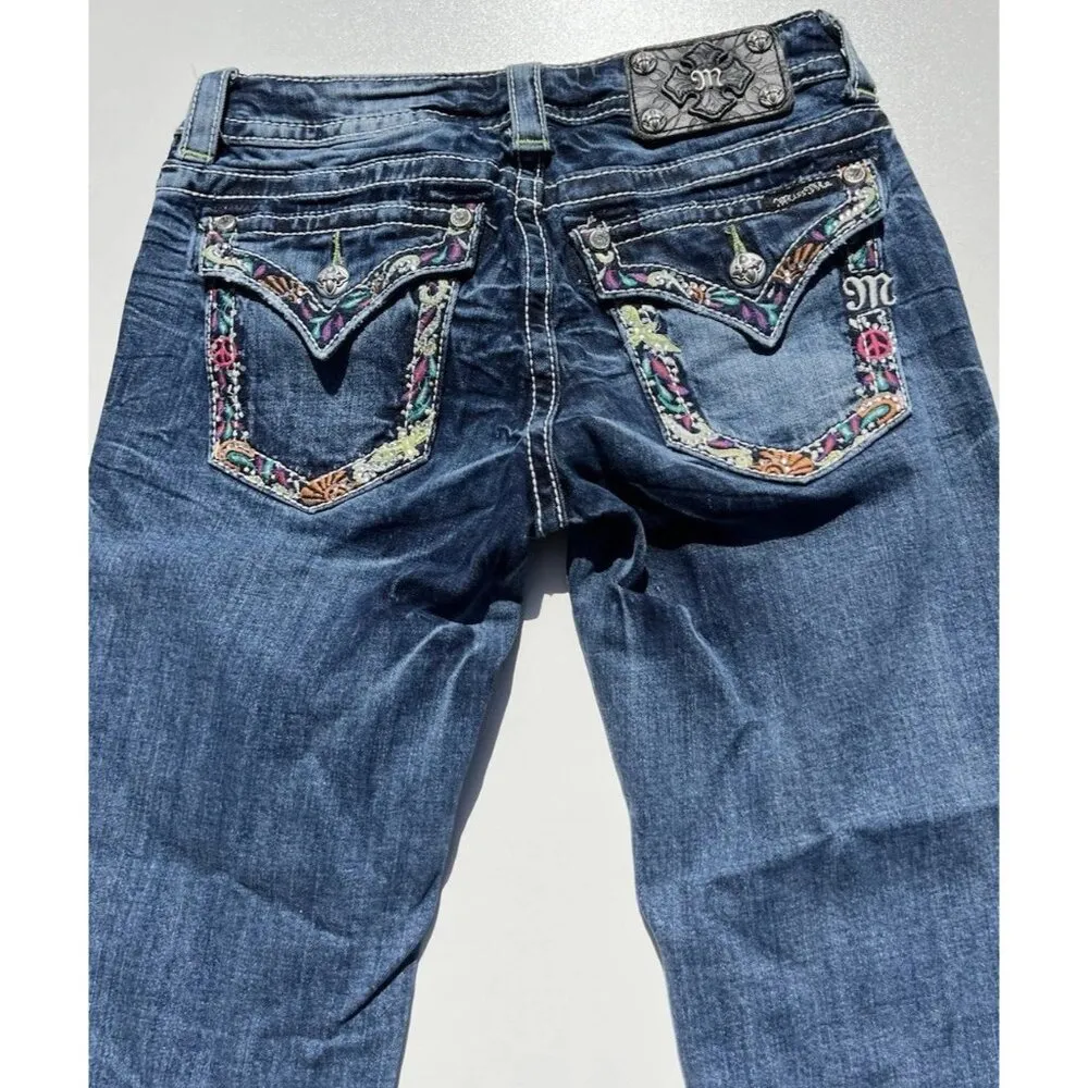 Miss Me Jeans Womens 27 Low Rise Signature Boot Cut Distress Beaded Embroidered - Image 13