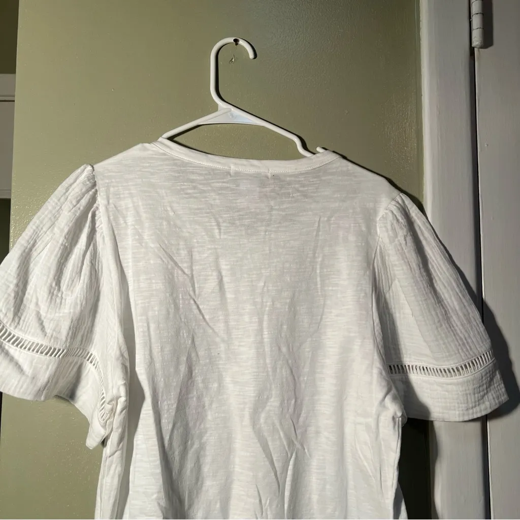 Design History Gauzy T-Shirt White Wide Sleeves Crochet XL - Image 6