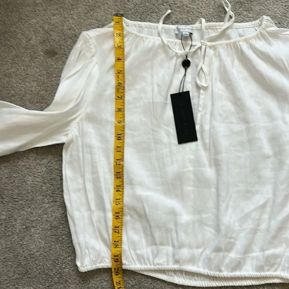 Gianni Bini Camilla Long Sleeve Pullover Woven Linen Blouse, White, Large, NWT - Image 13