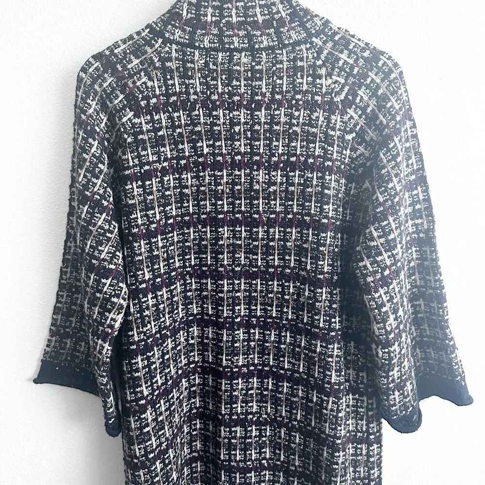 BCBGMaxAzria | Navy Maroon Ivory Gold Sweater Coat Snap Closure | Size Large - Image 3