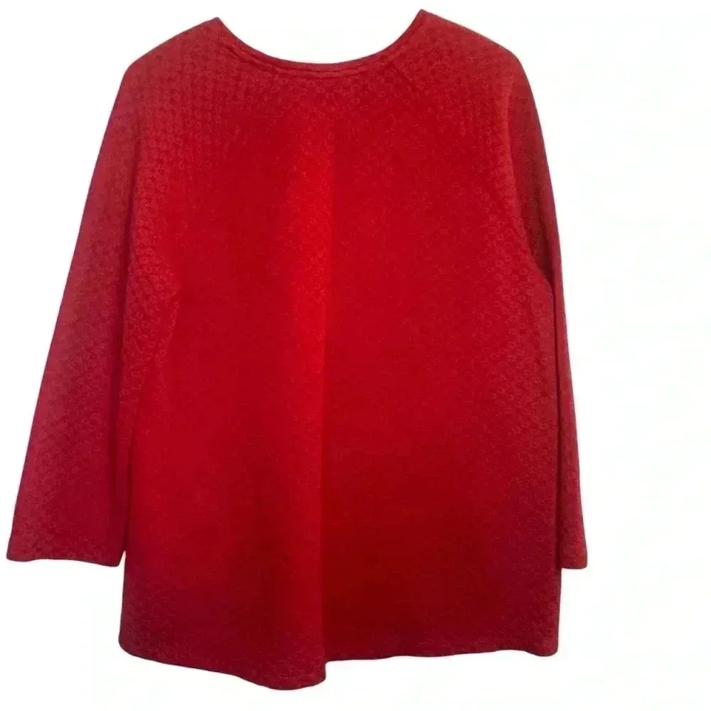 J Jill Red Textured Quilted Cotton Long Sleeve Sweatshirt XL Holiday Valentine’s - Image 3