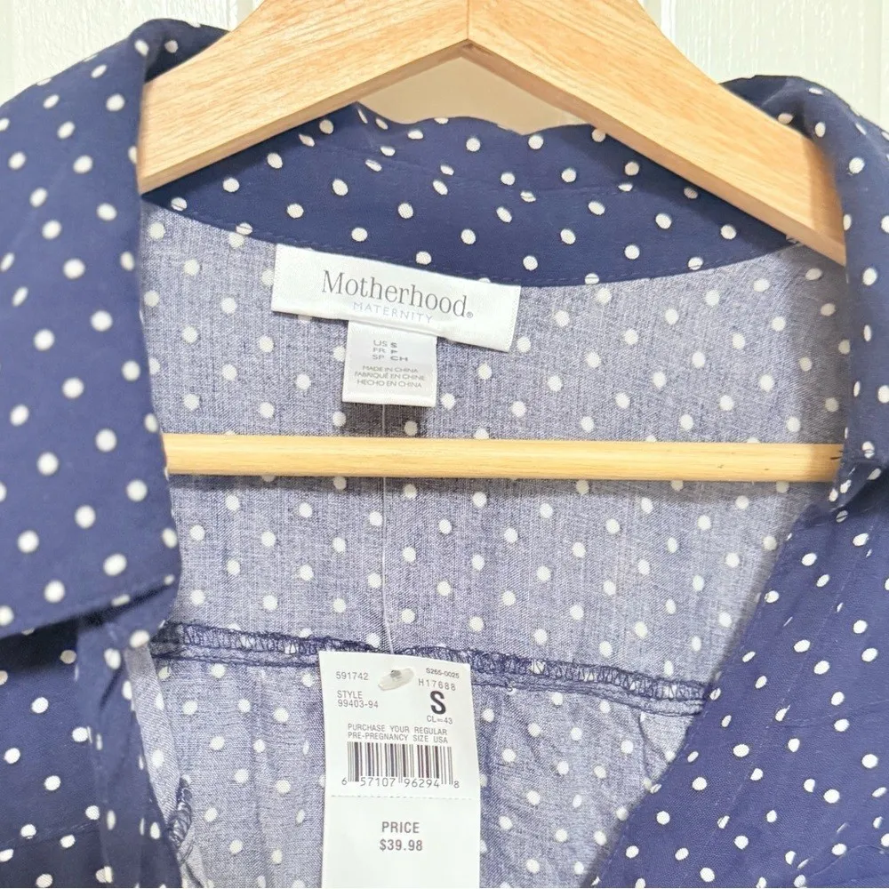 MOTHERHOOD MATERNITY navy Blue Polka Dot 1/2 Button Pullover Top - Image 3
