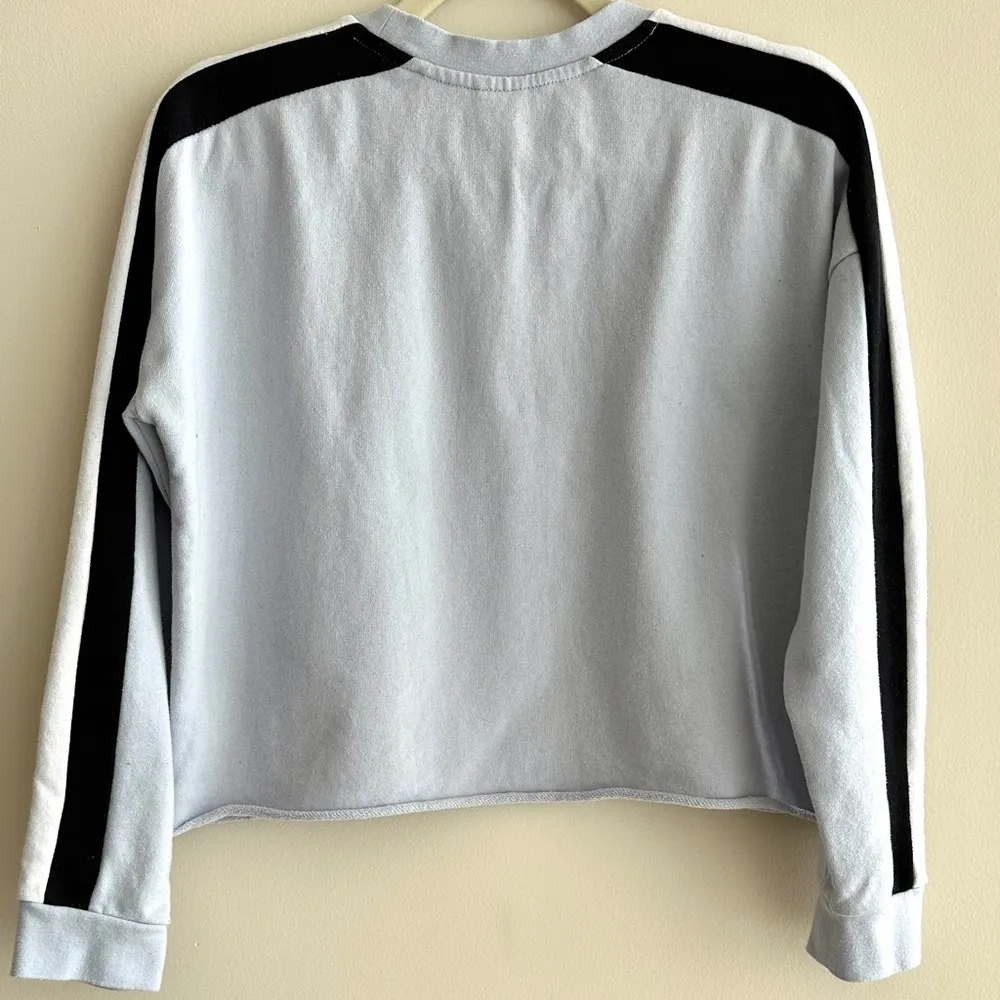 Destined Y2K Cropped Sweatshirt, Light Blue/Black/White Striped, Size Medium - Image 12