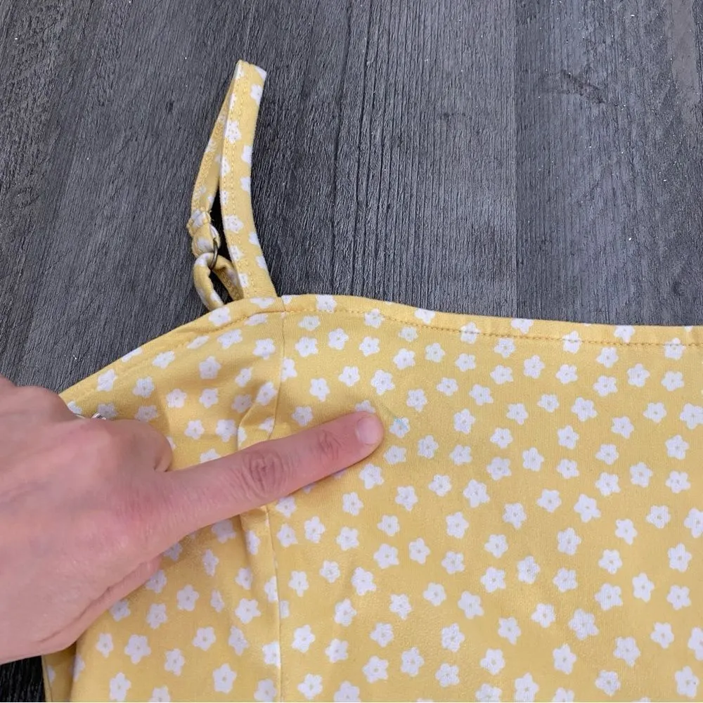 Hollister Midi Dress Cinched Yellow White Floral Adjustable Small Stretch - Image 10