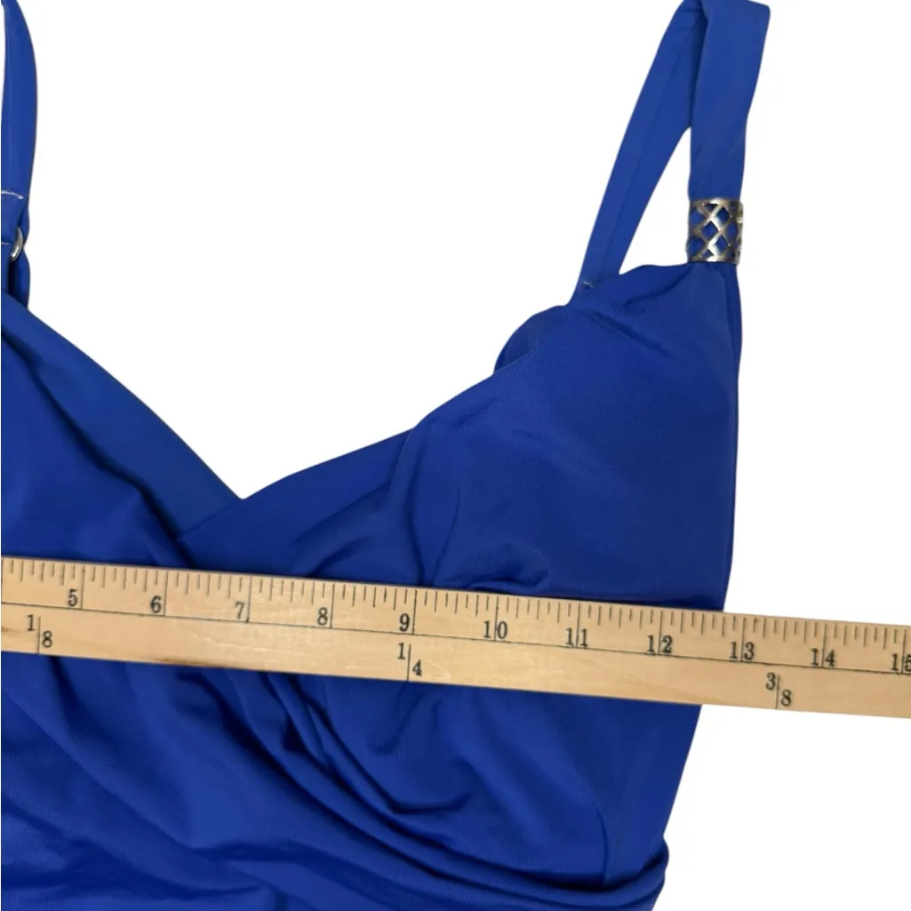 Jantzen Cobalt Blue One Piece Surplice Draped Front Tummy Control Size 14 - Image 9