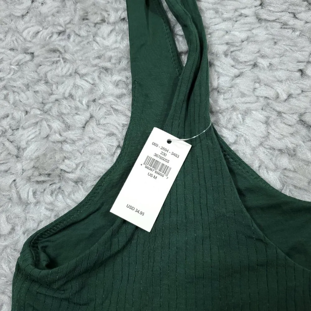Aerie Modal Ribbed Longline Bralette Size Medium Dark Green Built in Shelf - Image 4