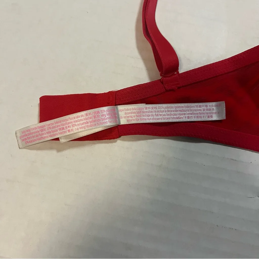 VS PINK Bra Wear Everywhere T-Shirt Lightly Lined Bra Red Palms Sz 34DD EUC - Image 12