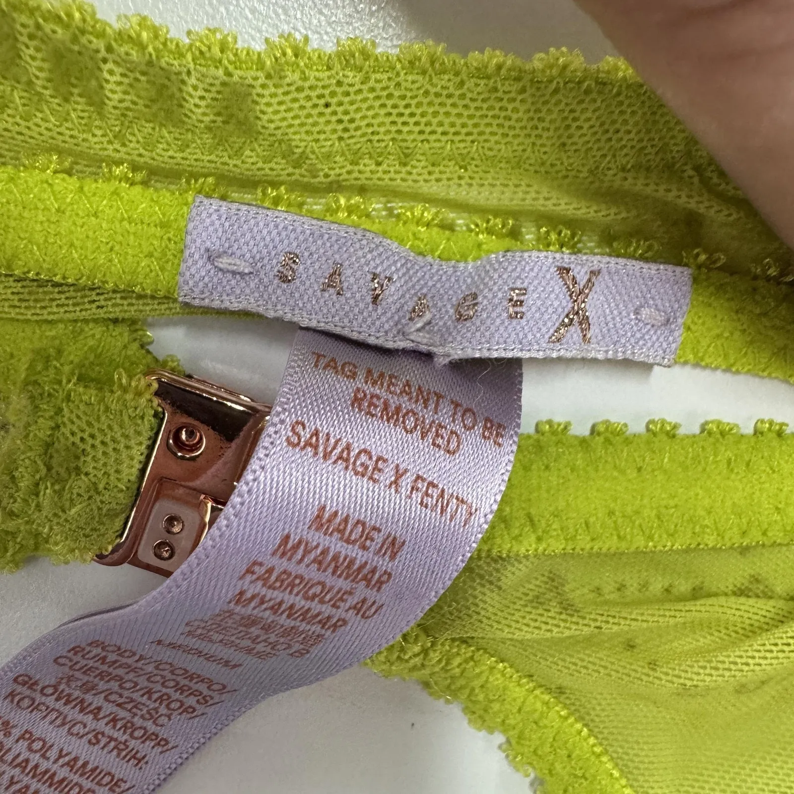 Savage X Fenty Bralette Womens Medium Lime Green Sheer Mesh Triangle Wireless - Image 3