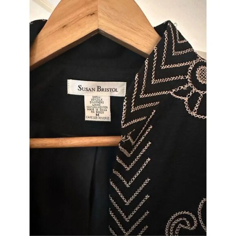 Susan Bristol‎ Silk Open Front Embroidery Jacket Size Medium - Image 2