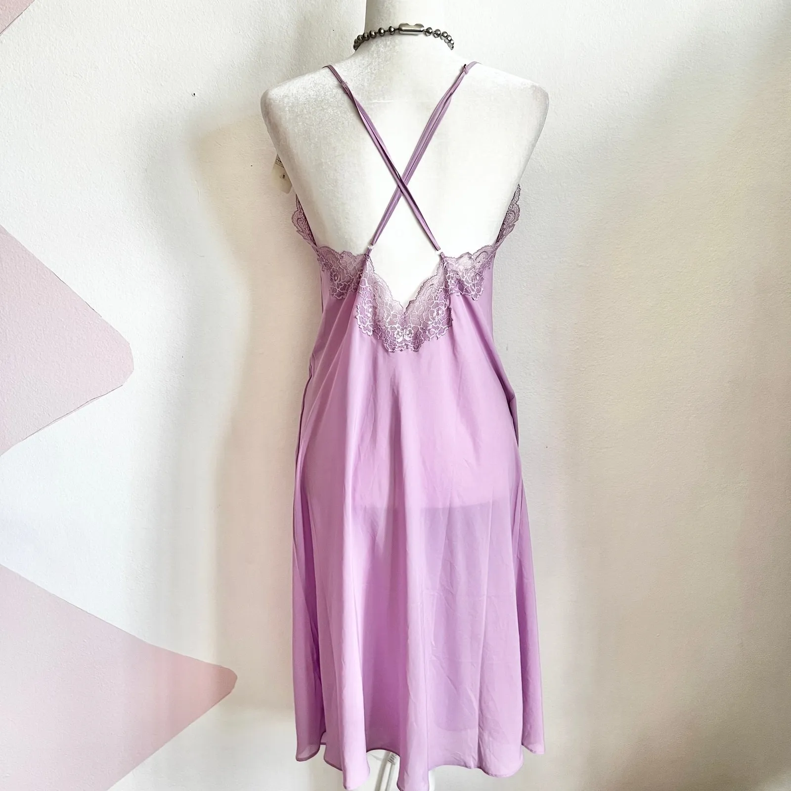 Vintage Y2K Maxi Slip Dress Sheer Lace Romantic Glam Fairycore Balletcore Medium Purple - Image 3