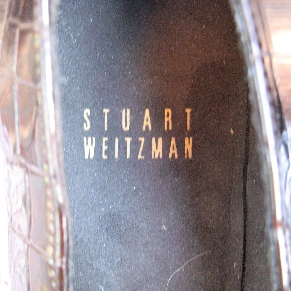 Stuart Weitzman Croc Block Heel Pumps Shoes - Image 5