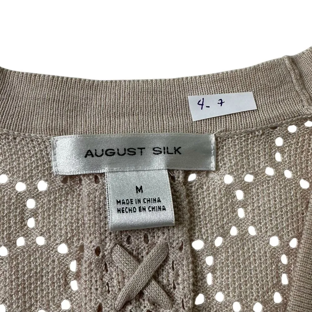 August Silk Cream & Beige Cardigan Bow Accent Women Sweater Size Medium | 4-7 - Image 3