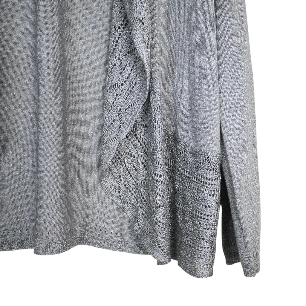 Chico's Women's M Chico's Size 1 Silver with Metallic Thread Open Front Cardigan - Image 5