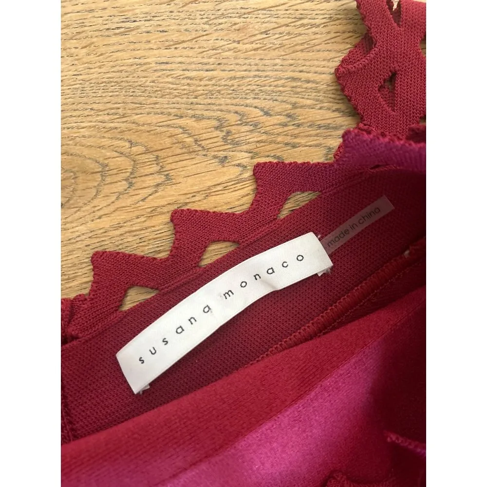 Susana Monaco Bandage Eyelet Off-Shoulder Dress Oxblood Womens Size Medium - Image 9