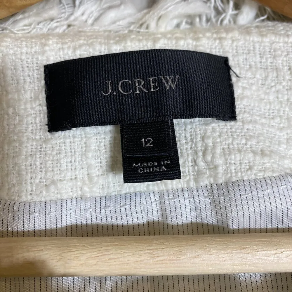 J.Crew Tweed Motorcycle Jacket with Fringe Women's 12 White Gold Career Preppy - Image 8
