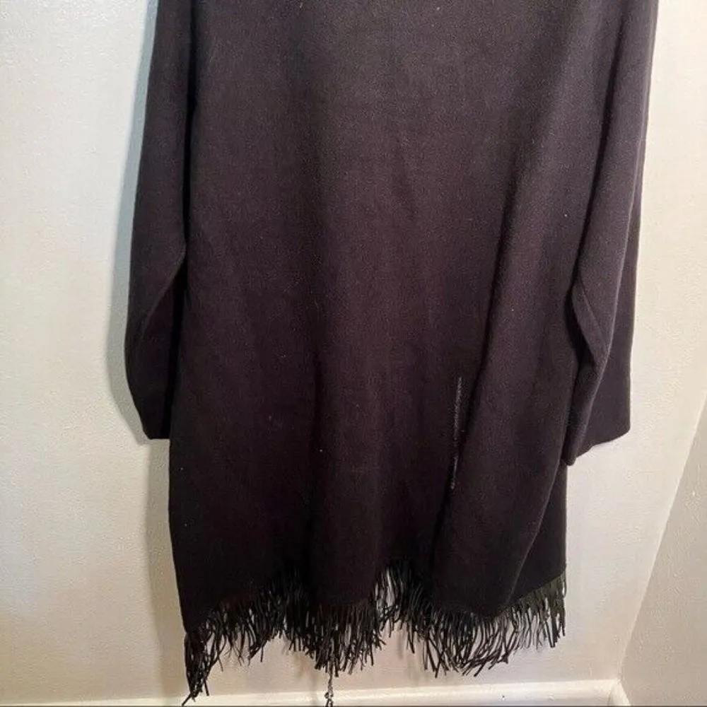 Venus Fringe Detail Duster Cardigan Black Faux Leather Pockets - Image 11