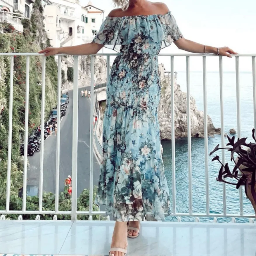 Baltic Born Amalfi Smocked Maxi Dress Blue Floral Size M NWT - Image 2