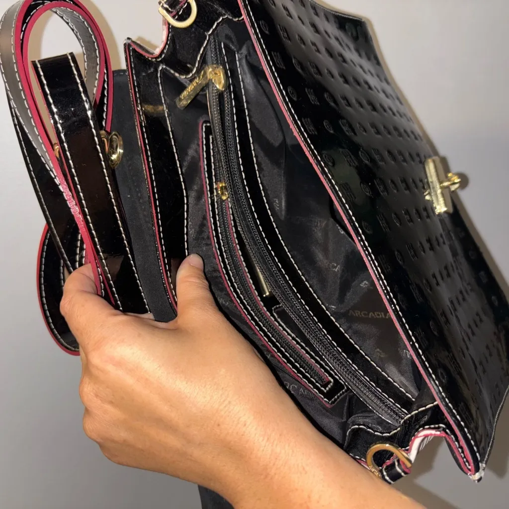 Arcadia Zola Embossed Black
Italian Leather Satchel
Crossbody NWOT Black - Image 10