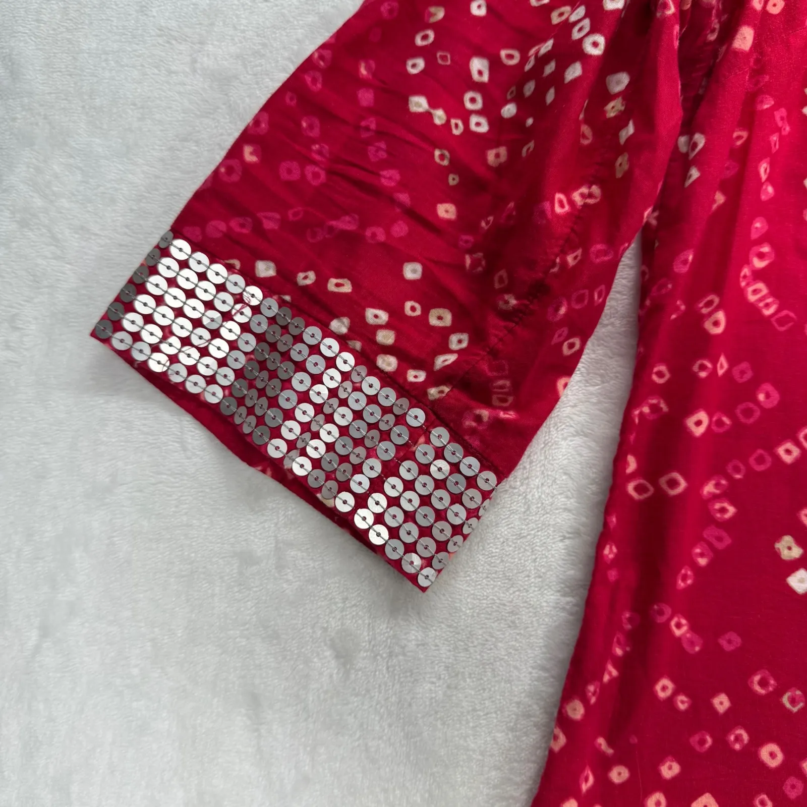 Calypso St‎ Barth Tunic Sequin Embellished Red Ethnic Pakistani Blouse Size M - Image 3