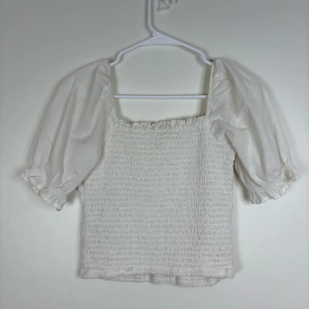 Abercrombie & Fitch Short Sleeve Smock Waisted Women's Top Medium Ivory - Image 3