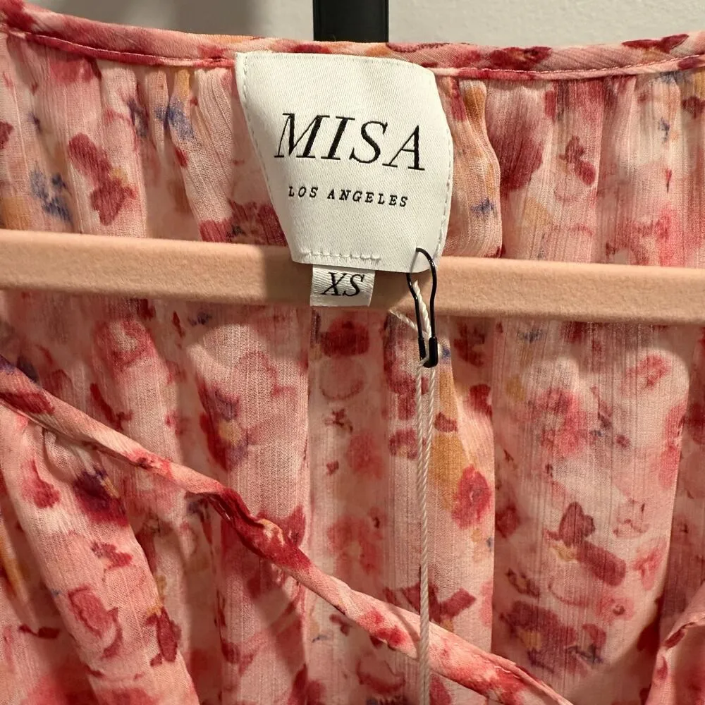 MISA Los Angeles Coco Pink Flowy Bohemian Chiffon Dress Ditsy Summer XS NWT $518 - Image 3