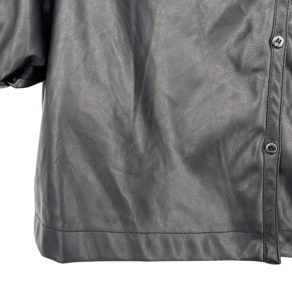 Avec Les Filles Faux Leather Short Sleeve Black Blouse Size XL NWT - Image 3